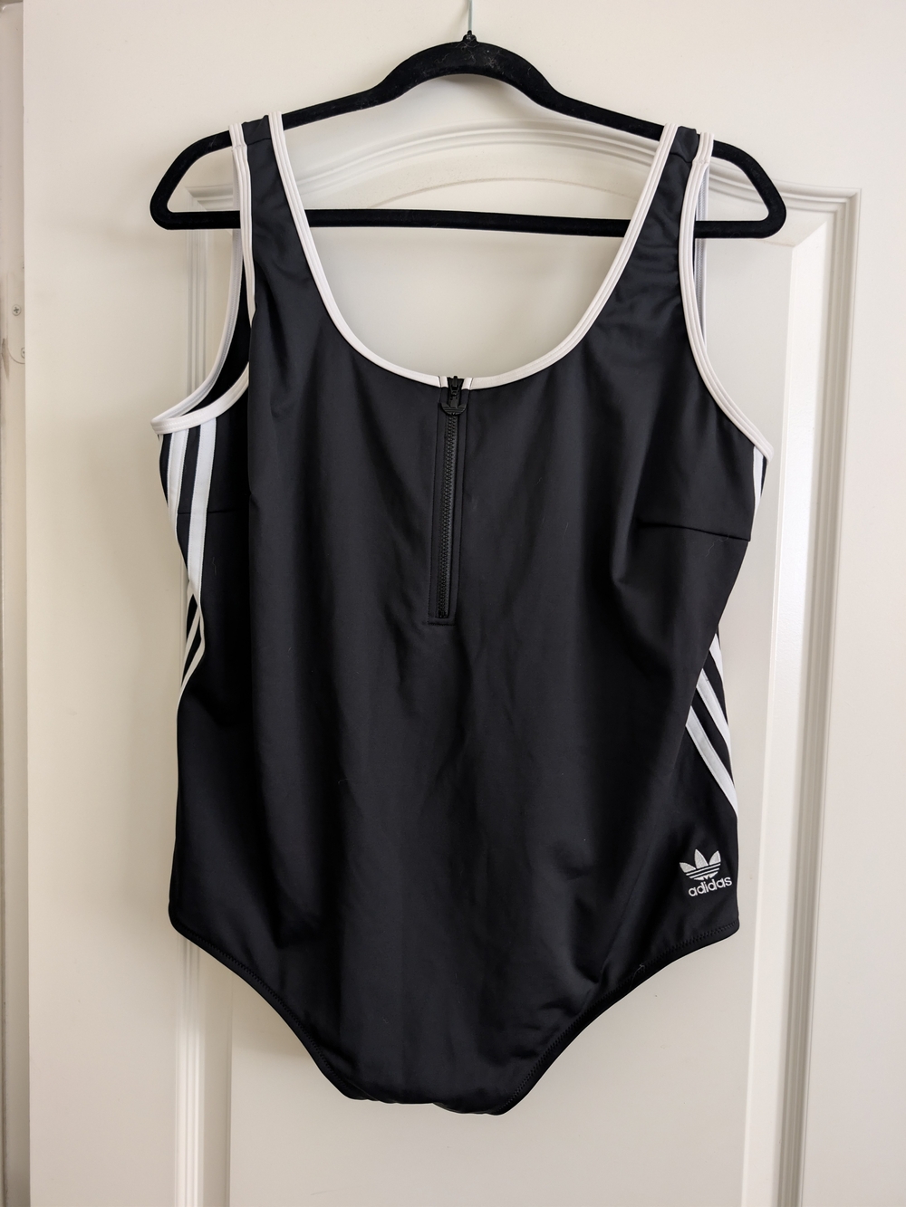 adidas Three Stripe Zip-Up Swimsuit Black & White 3X